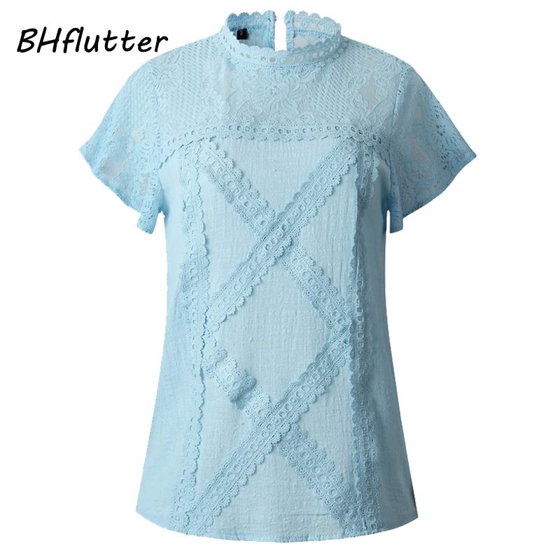 Хлопковые кружевные рубашки от BHflutter женские модные повседневные летние блузки и