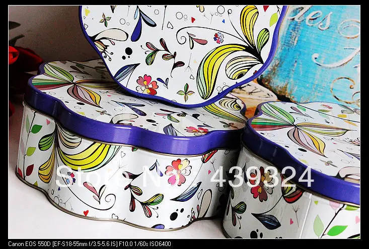 Free shipping 3pcs cinquefoil flower -shaped tin box storage | Дом и сад