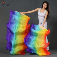 high quality 100 silk veils dance fans belly dance fans bamboo ribs long stage performance property props 1 pair2 pieces
