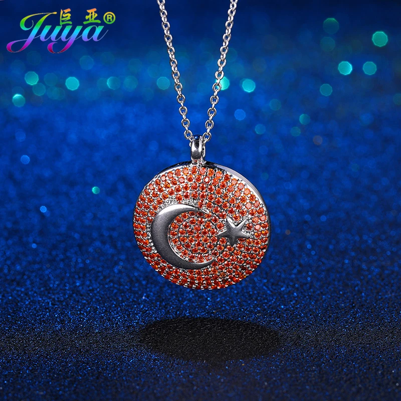Juya ручная работа религиозное ювелирное изделие Micro Pave Zirco Турецкий флаг полумесяц