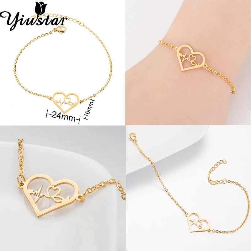 Yiustar модный браслет Сердце Браслеты для женщин крошечное сердце открытые браслеты для девочек ювелирные изделия из нержавеющей стали подарки