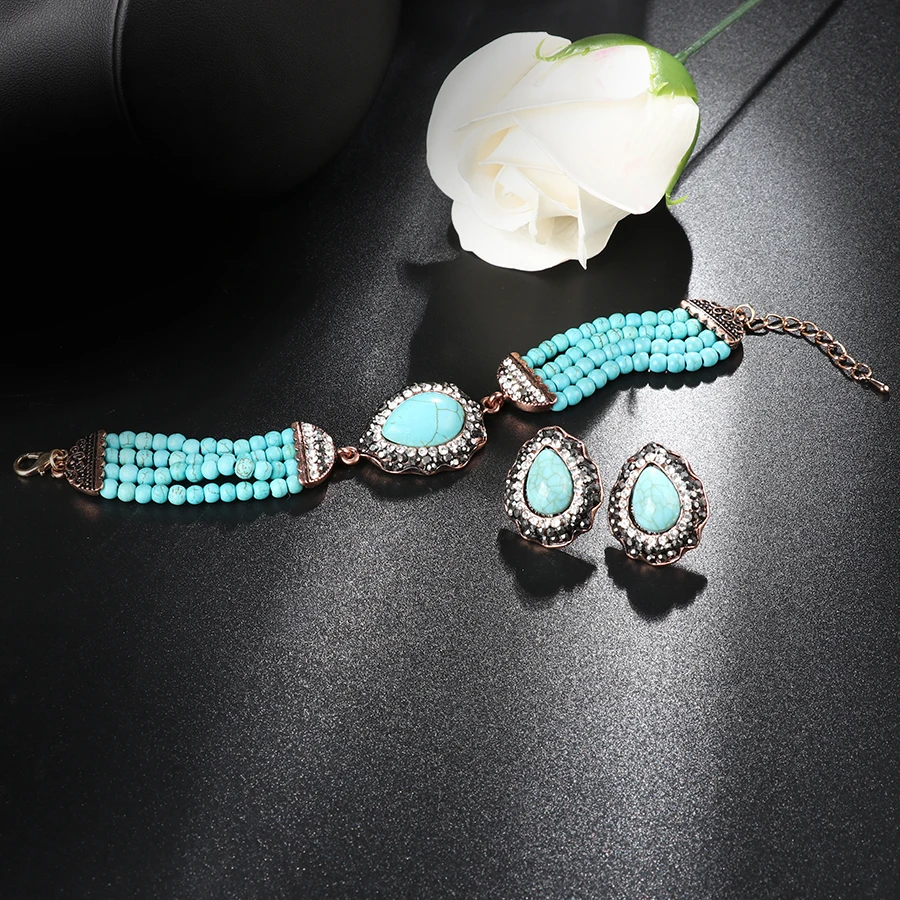 2 шт./лот богемные Ювелирные наборы синие бусины ручной работы камень капля воды