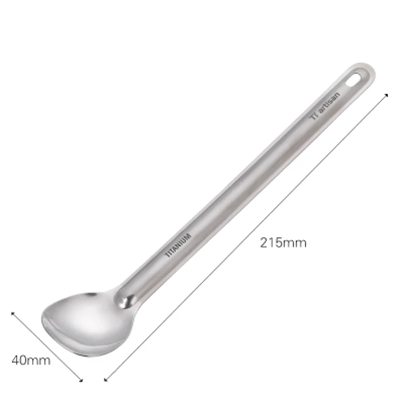 Polish Tiartisan Titanium Long Handle Spoon Outdoor Portable Dinner Spoon Camping Picnic Cutlery Outdoor Traveling Tableware Ta8119 - Color: Polish