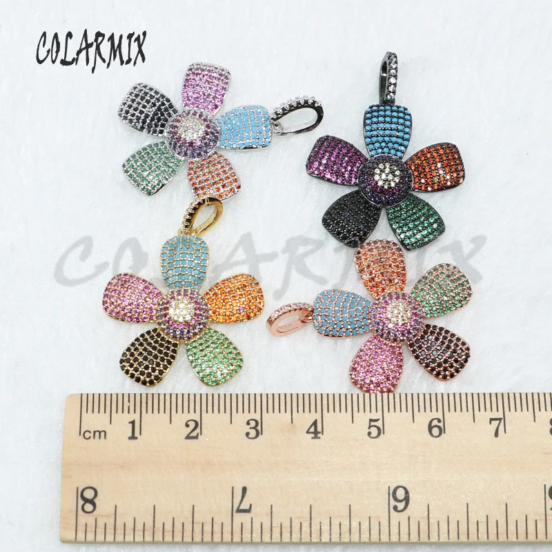 4 Pieces High quality Mix color fashion jewelry pendant pave zircon charm Sun flower for necklace 4918 | Украшения и аксессуары
