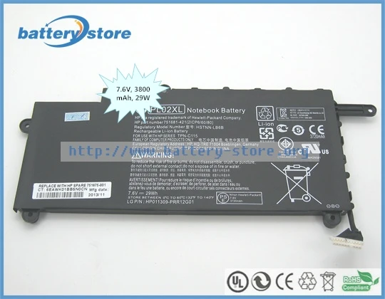 Новые оригинальные батареи ноутбука для 751875-001, PL02XL, 751681-421, HSTNN-DB6B, pavilion 11-k024tu X360(M4Y18PA), 7.6 В, 2 ячейки