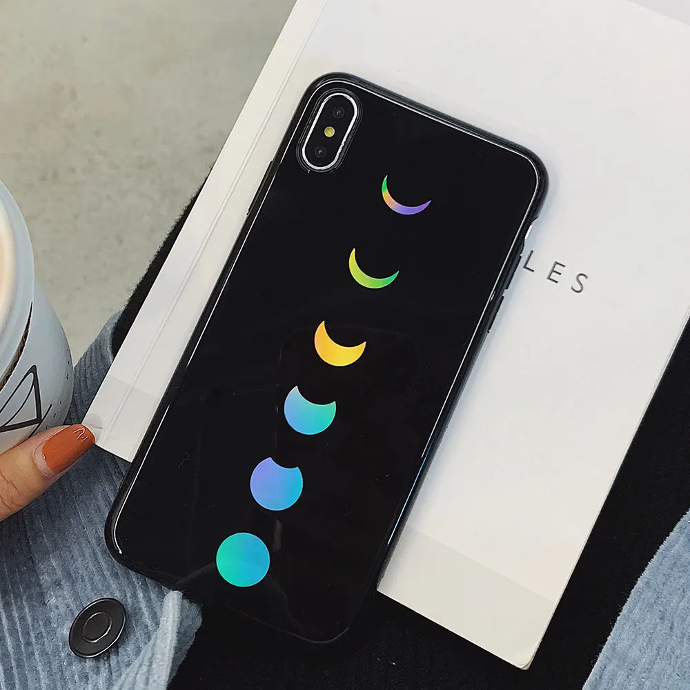 KISSCASE Laser Moon Eclipse чехол для iPhone XR XS Max X 7 8 закаленное стекло задняя крышка 6 6S Plus