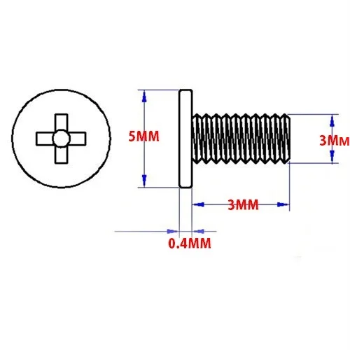 

500pcs/Lot M3*3 3x3MM Thin flat head philips machine screws phone screws Electronic screws fasteners steel black zinc plated