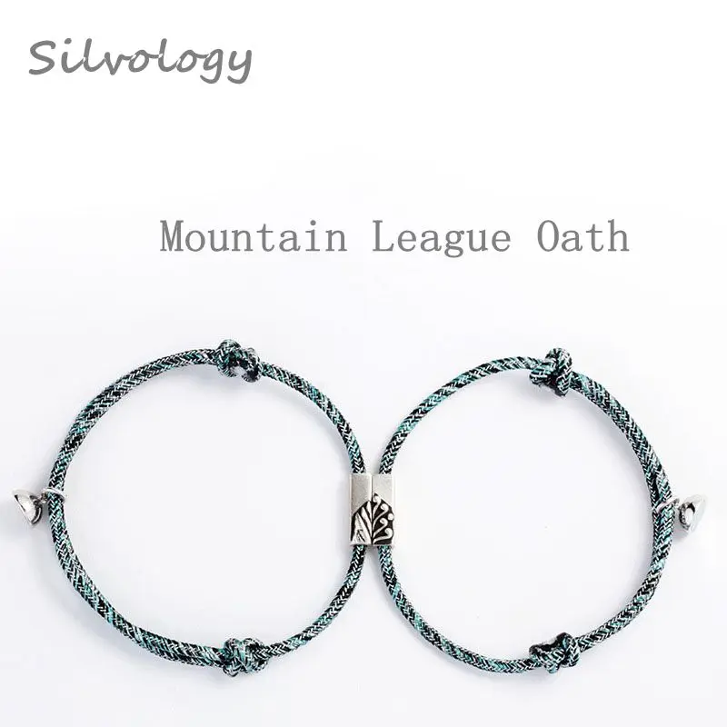 Silvology 925 пробы серебро горный Лига клятва пара Браслеты магнитное устройство для Кнопка Браслеты романтические ювелирные изделия