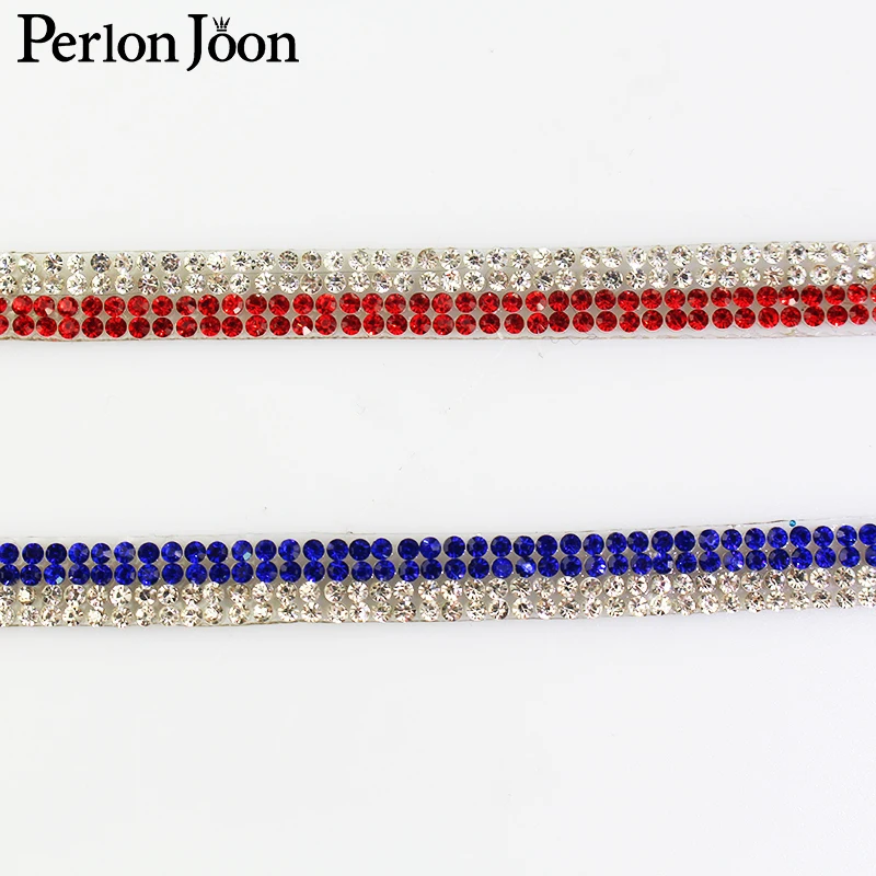 1 ярд красные синие белые двухцветные Стразы с горячей фиксацией лента кристаллы