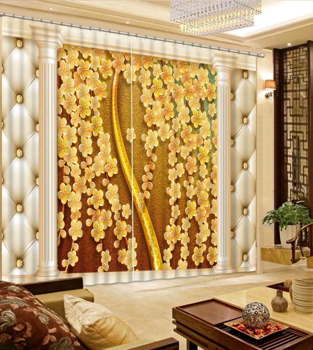 

3D Curtain For Living room Bedroom Golden tree soft pack Customize any size 3d Stereoscopic Curtains luxury jacquard curtains