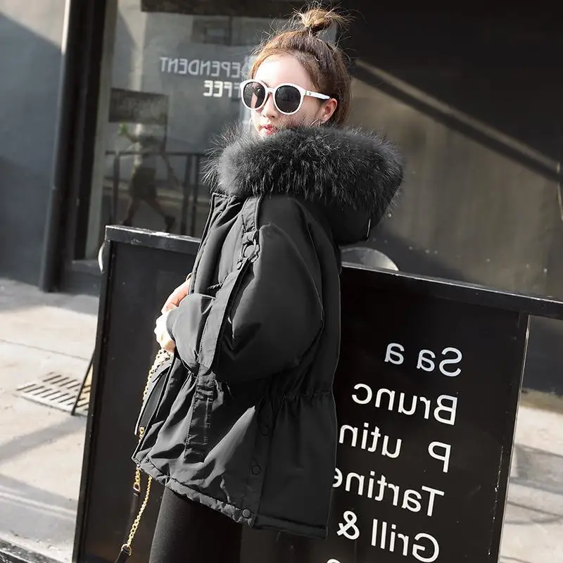Womens Winter Jackets And Coats Thick Warm Big Fur Collar Hooded Jacket Faux Raccoon Female Wadded Outwear Short Parkas | Женская одежда