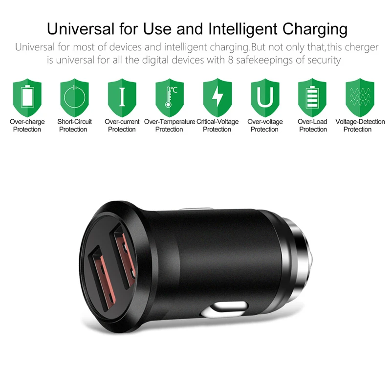 Металлическое зарядное устройство 5V 2.4A USB для автомобильного прикуривателя