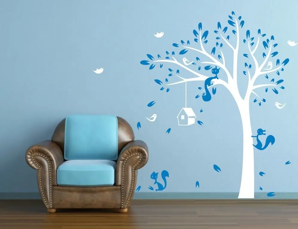 Джунгли Дерево Белка стены Стикеры съемный Цитата Виниловая художественная