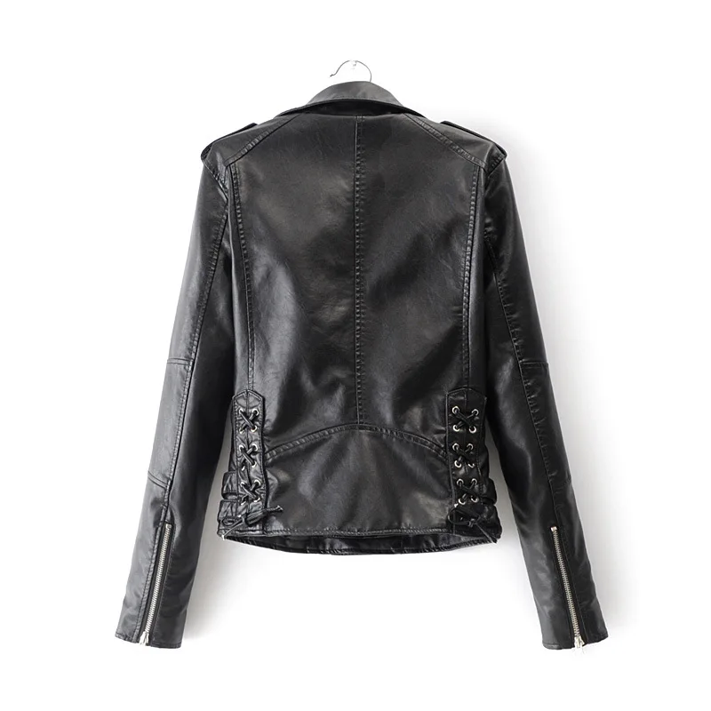 Женское пальто из искусственной кожи черное винно-красное в байкерском стиле на