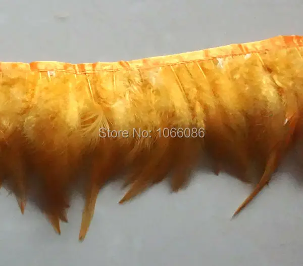 

Free Shipping 10Meters/lot Gold Yellow Rooster Hackle Feather Trims 8-13cm width Saddle Feather Ribbons Chicken Feather trimming