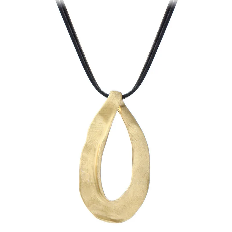 gold color Shineland, горячая Распродажа, модная двойная подвеска из искусственной кожи, серебряный, золотой цвет, полированная овальная подвеска, ожерелье с уникальным рисунком для женщин и мужчин - Окраска металла: gold color