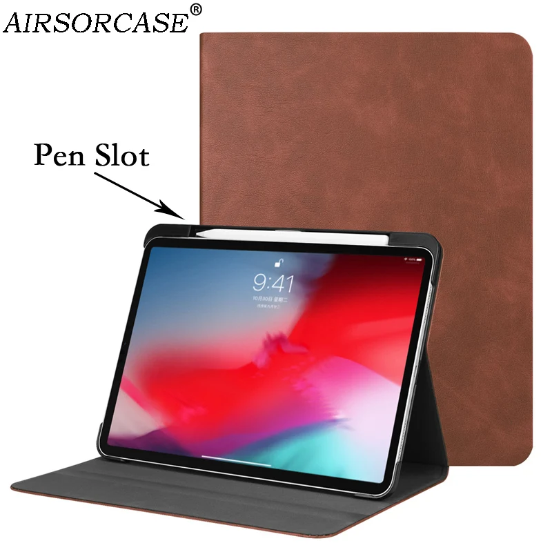 Business Solid PU Leather Case for Apple iPad Pro 11 2018 Tablet Pen Slot Kickstand PC Back Cover Smart Flip Protect Shell | Компьютеры и