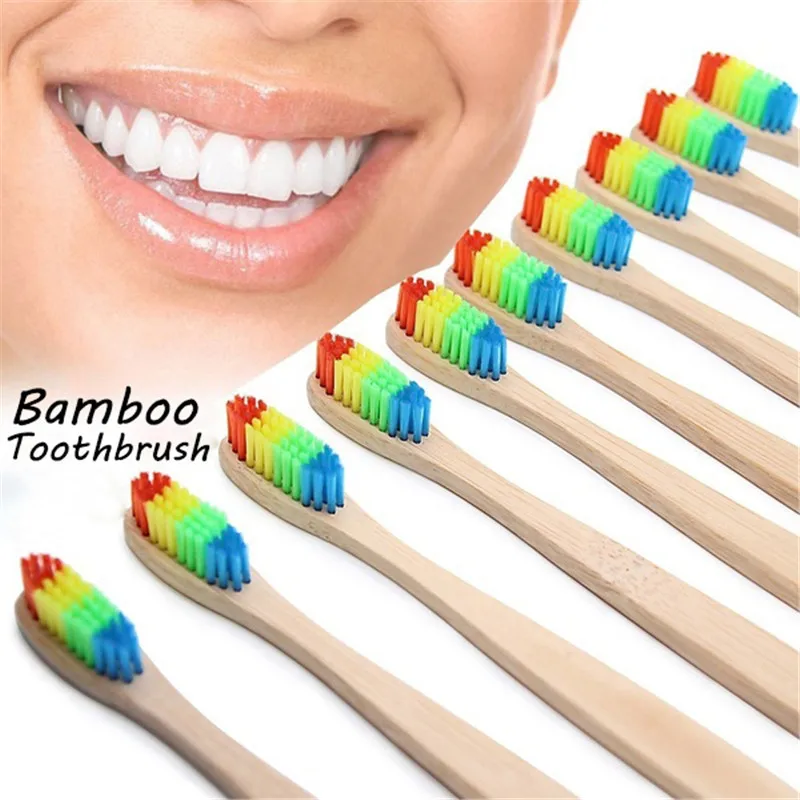 Natural Bamboo Handle Toothbrush Rainbow Colorful Whitening Soft Bristle Eco-friendly Teeth Brush Oral Care | Красота и здоровье