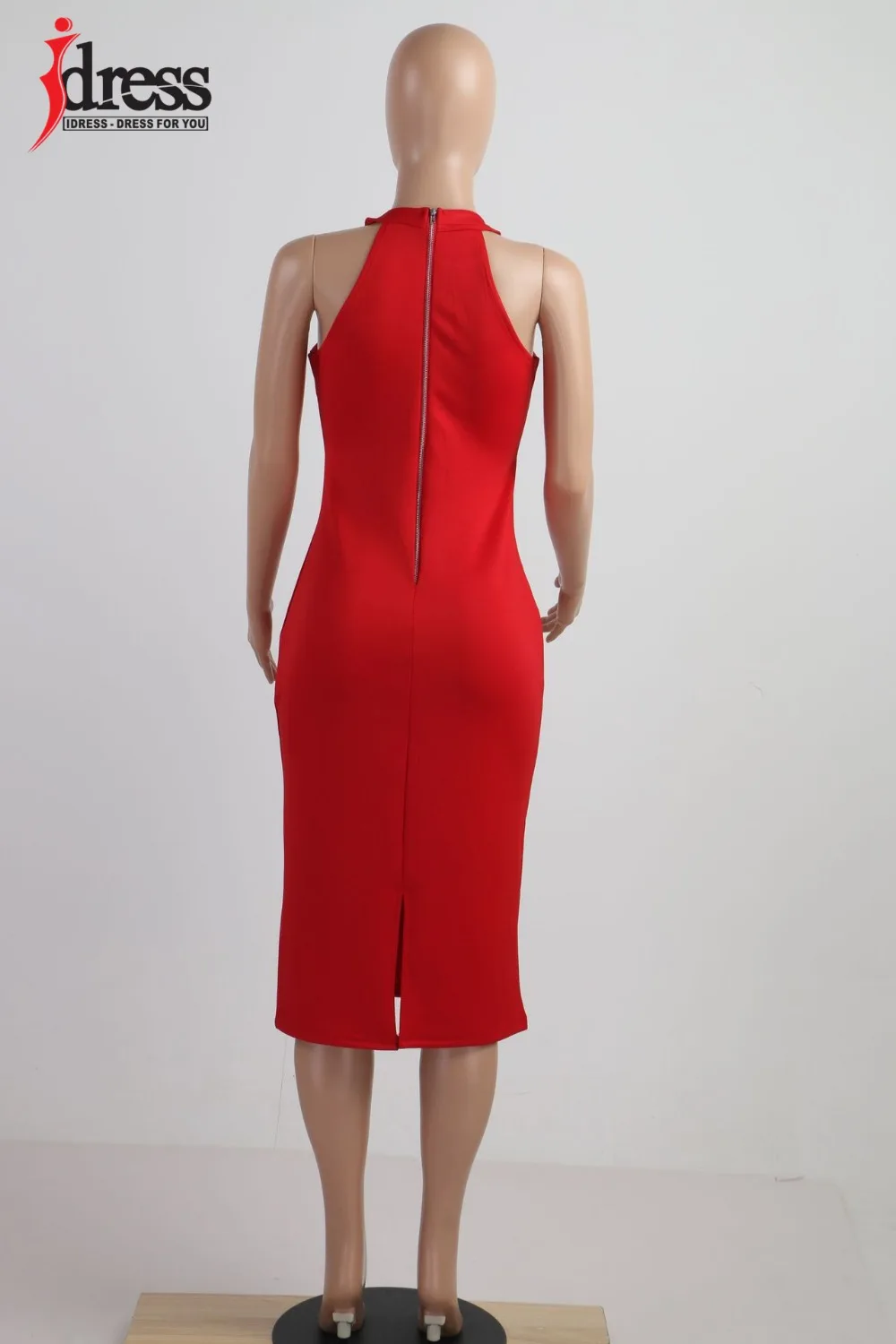 Женское Бандажное Хлопковое платье IDress Vestidos, летнее облегающее платье миди с молнией сзади до колена, Сексуальные вечерние платья