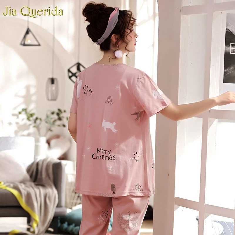 Женская пижама с коротким рукавом 100% хлопок большого размера 4xl Рождественская