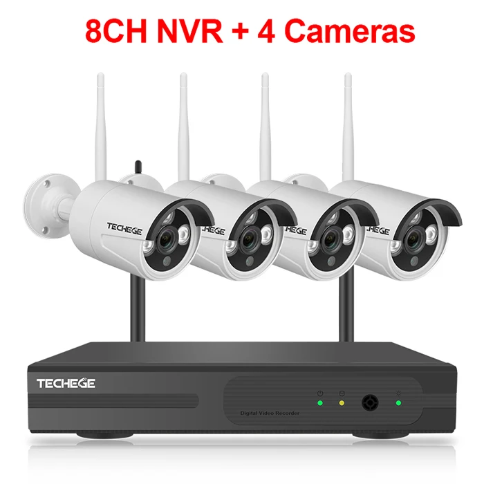 Techege 8CH 1080P NVR аудио комплект видеонаблюдения подключи и играй 8 шт. 2MP HD Беспроводная Водонепроницаемая система видеонаблюдения ночного видения - Цвет: 8CH NVR with 4camera