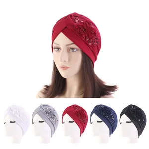 Женская шапочка с пайетками, элегантная мусульманская шапочка для химиотерапии, тюрбан, тюрбан с цветком