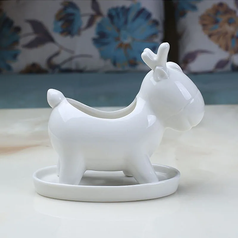 YeFine белый фарфор цветочный горшок мультфильм бонсай кашпо керамический с лотком