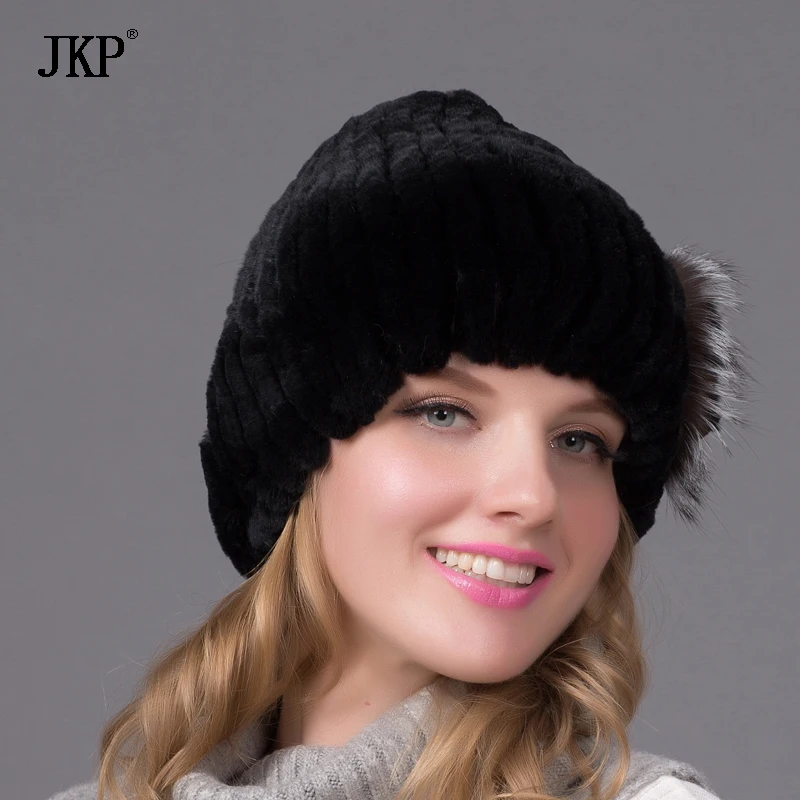 Женская мода На зимнем меху шапки натуральным мехом из меха кролика рекс с