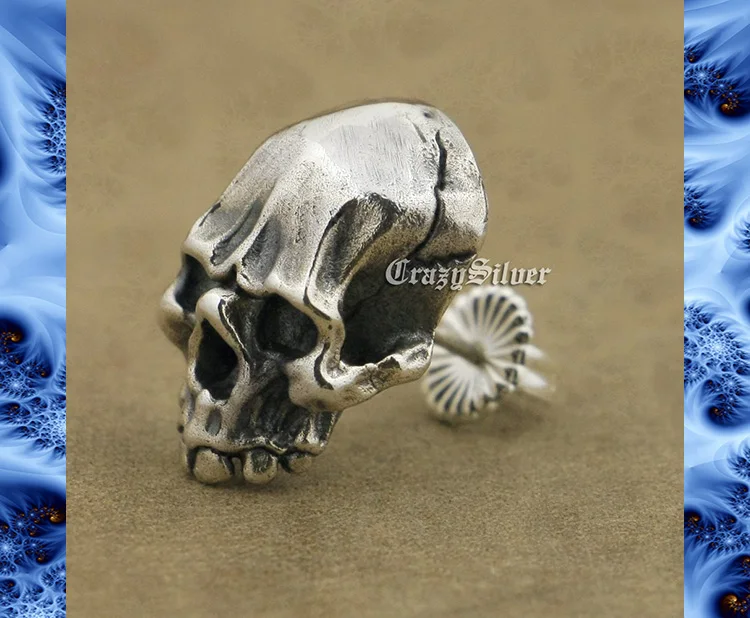 Cool Knight's Individuality Punk Rock Retro Skull Stud Earrings Men Solid 925 Sterling Silver TA40