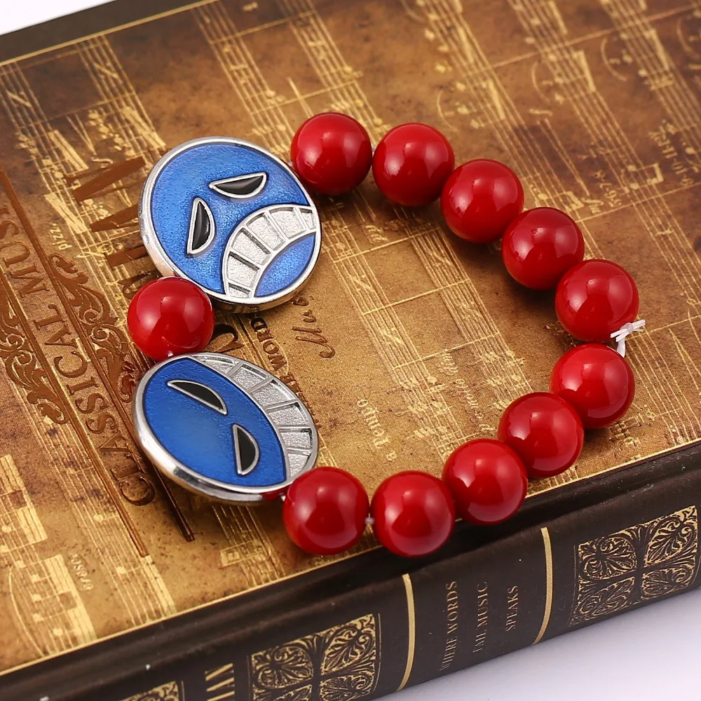 

One Piece Natural Stone red Bracelets For Women Portgas D Ace face Bracelets fashion Men Jewelry 2016 Pulseras B-B10177