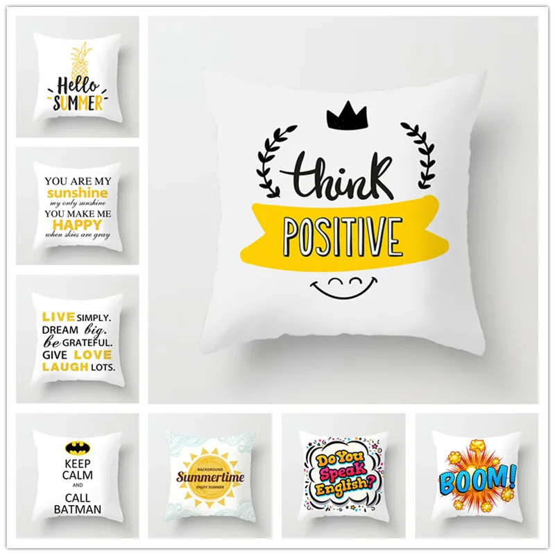 Полиэстер Пич скин думай позитивно Подушка размером 45*45 см для диванная