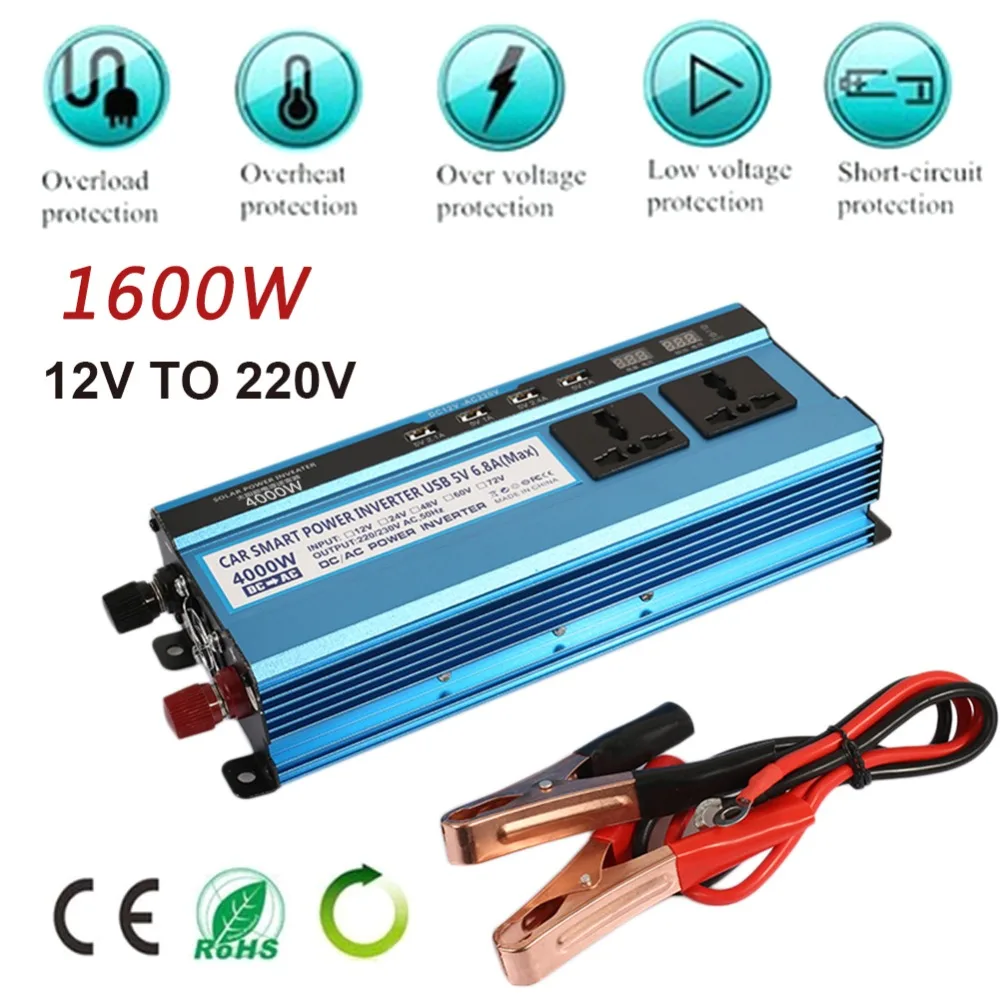 DC12V к AC220V 4 USB 2200 Вт модифицированный синусоидальный автомобильный инвертор портативный высокопроизводительный домашний преобразователь питания зарядное устройство
