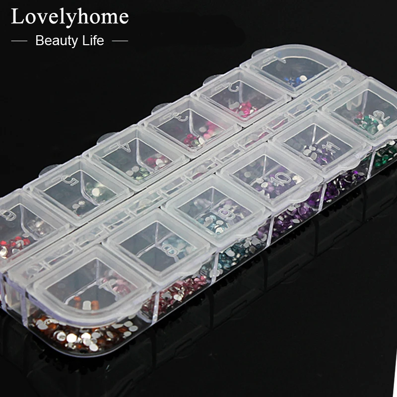 12 Сетки Портативный нейл арта 3D Стразы Украшения 2 0 мм Цвет круглый пайетки с