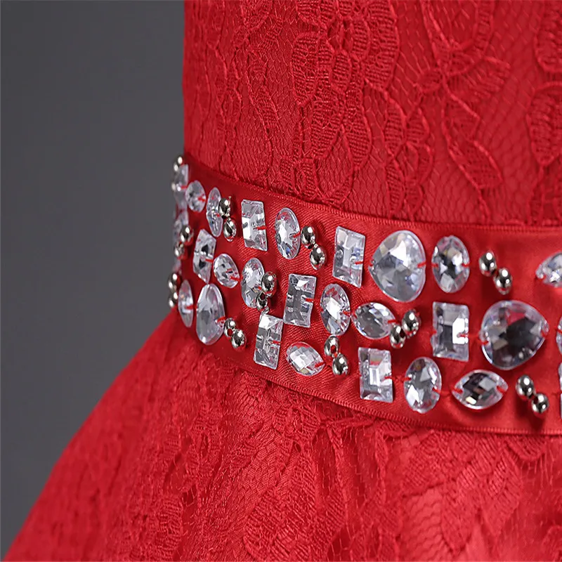 Детское кружевное платье с бабочками красное Сетчатое свадебвечерние со шлейфом