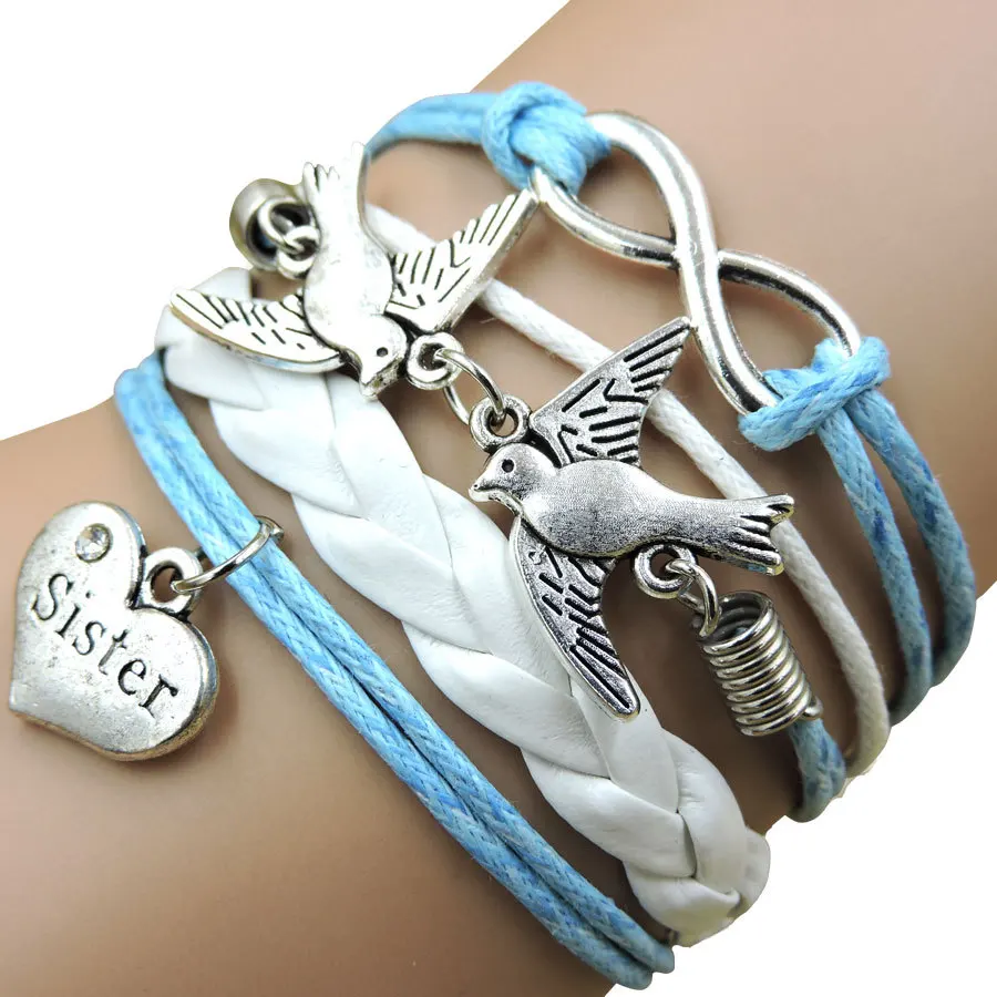 Бесконечность сестра в форме сердца мирные птицы многослойные кожаные браслеты