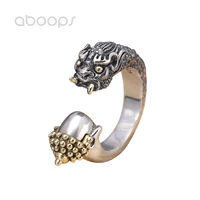 bicolor 925 sterling silver buddha and damon ring for men boysopen and adjustablefree shipping