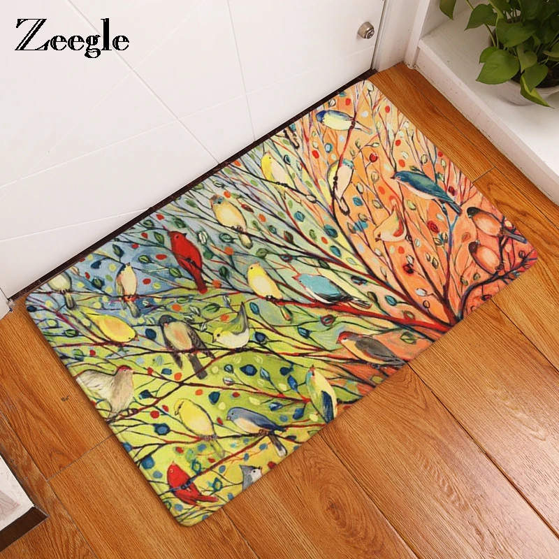 

Zeegle Doormat For Entrance Rectangular Rug Oil Pattern Bird Tree Floor Rugs Anti Skid Mats For Living Room Bedroom Kitchen Use