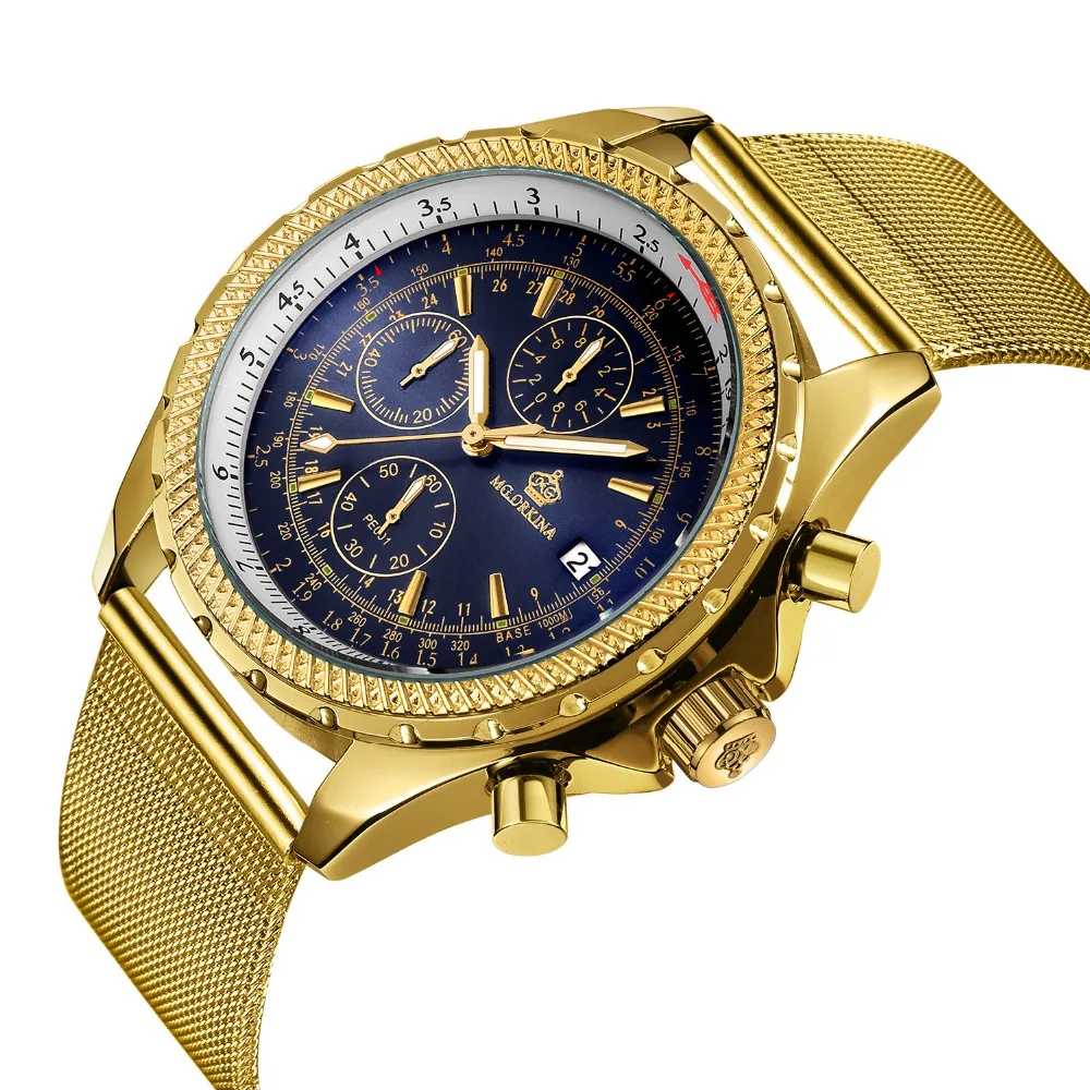 Мужские кварцевые часы ORKINA из нержавеющей стали с золотым и покрытием сетчатый