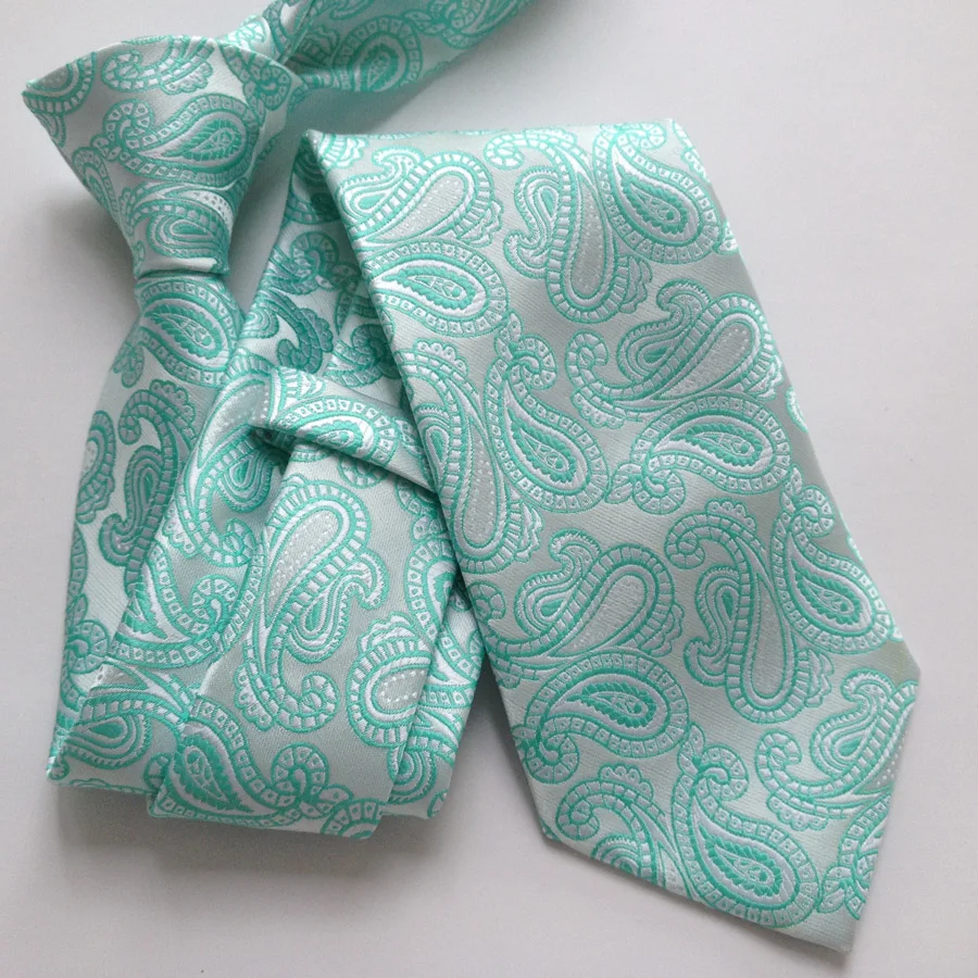 8 см стильный дизайн галстук набор Жених роскошный наборы белые с мятно-зеленые