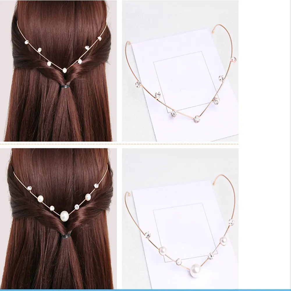 

Crystal Alloy Hairpin with pearls Hairclip Sweet Headbands Back Holder Women Fashion Hair Hoop Diamonds Hair Styling Accessories