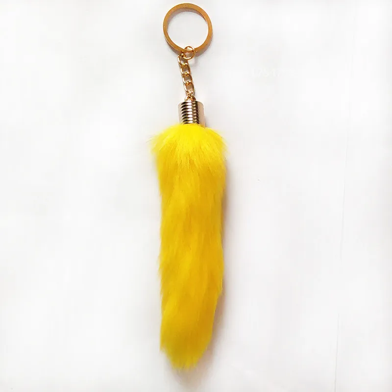 Yellow Новое поступление, яркий искусственный кроличий мех, помпон, хвост, дизайн, золотой брелок для ключей, брелок для автомобиля, сумка, цепочка, персональные брелки - Цвет: Yellow