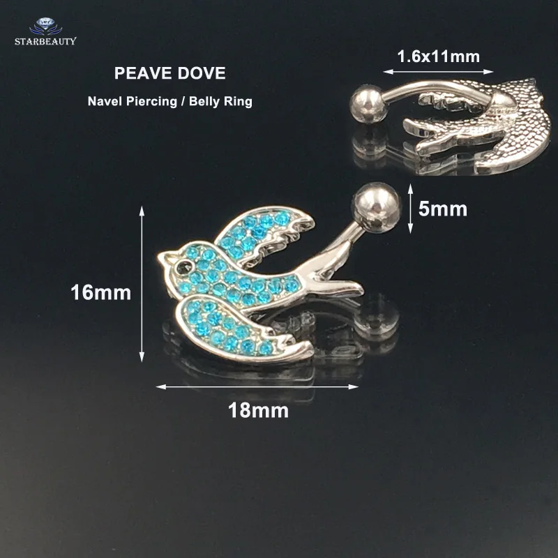 2017 Летний стиль голубой голубь CZ зубчатый Набор для пупка изогнутая нестерильная