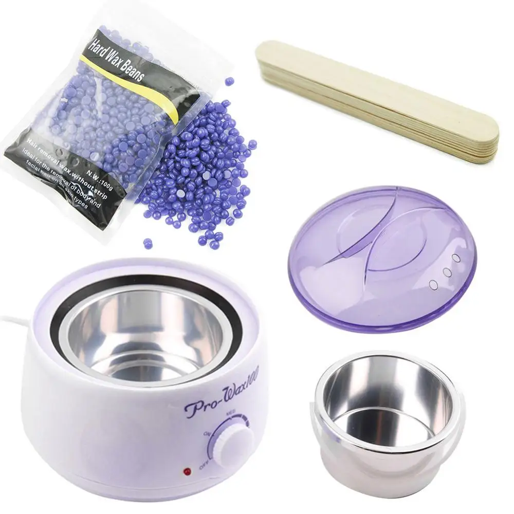 Lavender Инструмент для удаления волос, профессиональный нагреватель воска, мини Спа Ручной эпилятор для ног, парафин с бобами, 10 шт. палочек, восковой набор - Цвет: Lavender