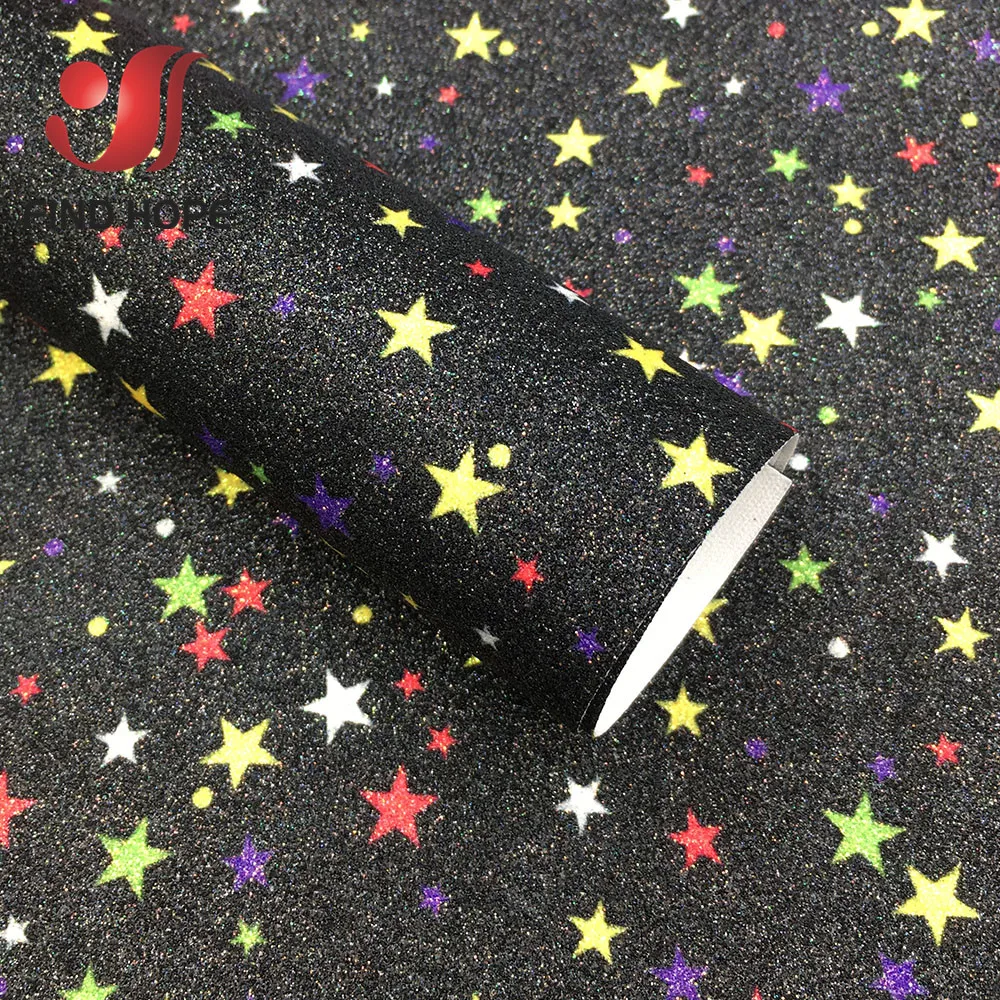 Black 20cm x 30cm А4 блестящая Радужная звезда тонкий блеск цветочный принт кожа ткань кожзам лук Ремесло DIY материал - Color: Black 20cm x 30cm