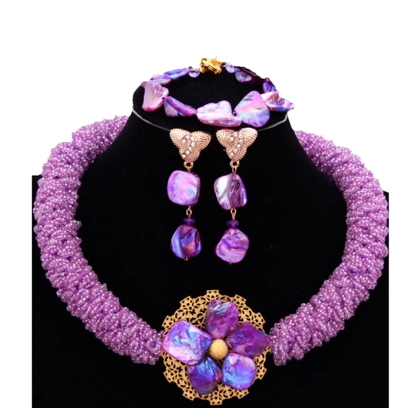 Набор ювелирных украшений романтические фиолетовые в нигерийском стиле на