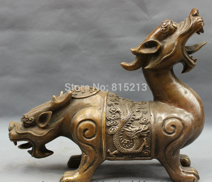 

Китайская медная бронзовая фэн-шуй bi00964 10 дюймов, долговечная 2-головая статуя с головой дракона и единорога