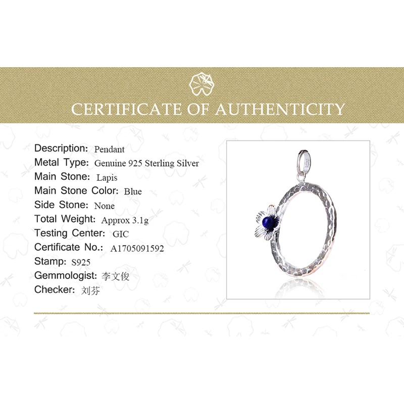 Lotus Fun реальные стерлингового серебра 925 Ляпис ручной работы Fine Jewelry свежий цветочный дизайн кулон без ожерелье Acessórios для женщин