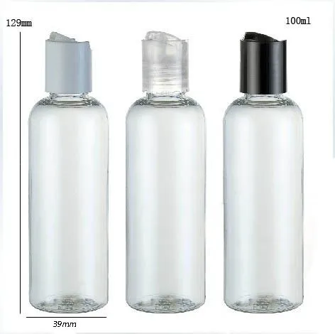 

24 x 100ml Disk Screw Cap Cosmetics Plastic Container Clear Round Shoulder Lotion Soap Shampoo Bottles