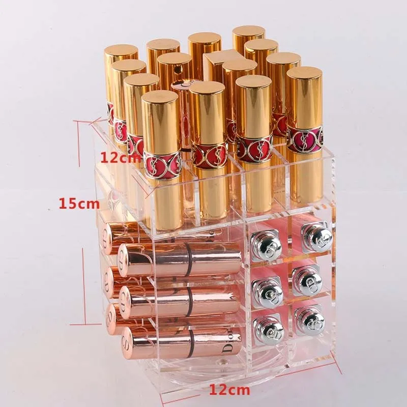 

Transparent Acrylic Makeup Storage Box Rotate 360 Degrees Lipstick Lip Gloss Desktop Cosmetic Boxes Holder Makeup Case