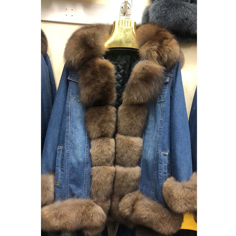 TOPFUR, модная зимняя шуба из натурального Лисьего меха, Женское пальто, Повседневная джинсовая куртка для женщин, роскошная меховая парка, базовые куртки, верхняя одежда - Цвет: as photo